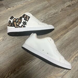 DC White Sneakers with leopard print logo